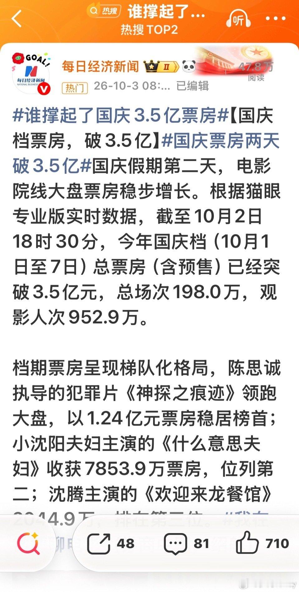 B#神探之痕迹实时票房破亿#
一部都还没看，在期待谁能成为黑马，最后票房高的那一部再去看哈哈。
毕竟现在的片子，大家也是越来越不买帐了。 ​
