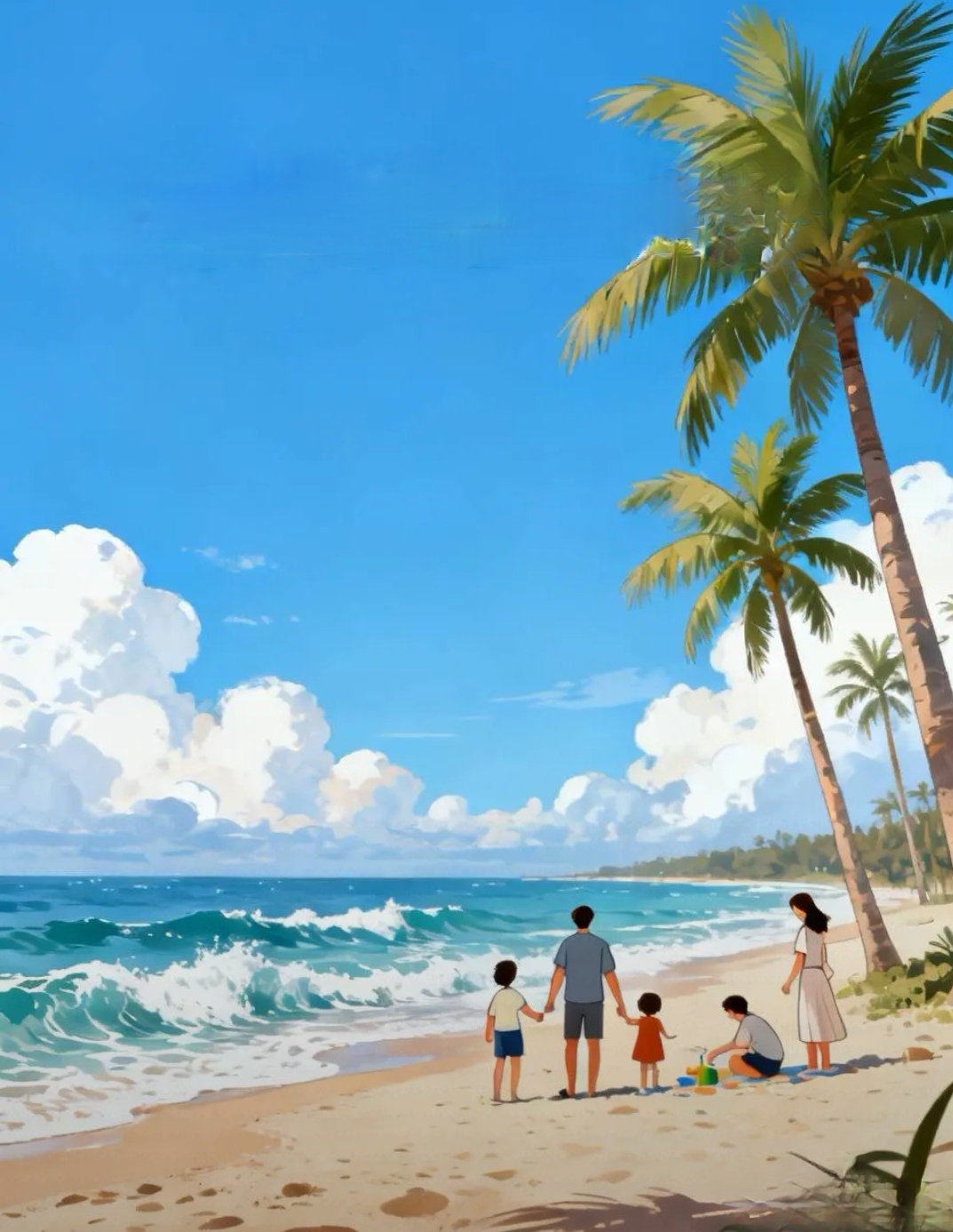 诗（看海）
​
​作者/凤非
​碧海晴空椰影闲
​潮来浪涌白沙滩
​牵儿望海情无