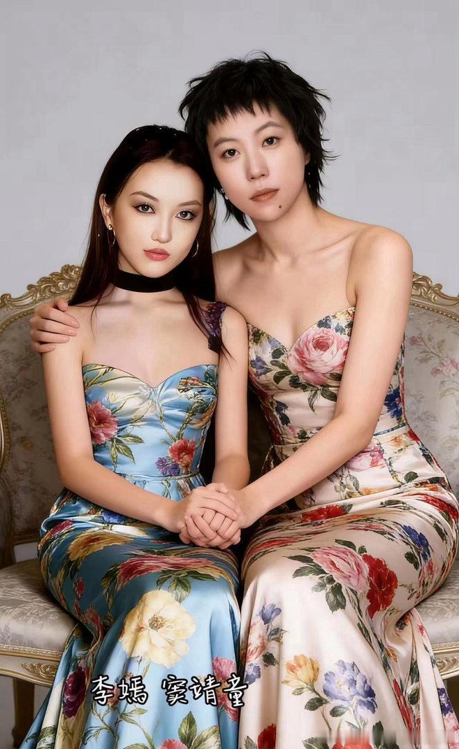 王菲的两个女儿同框拍大片，照片一出来，网上直接炸了，窦靖童穿了条米白色底、满是碎花的抹胸裙，李嫣则是一袭湖蓝色碎花鱼尾裙 ​