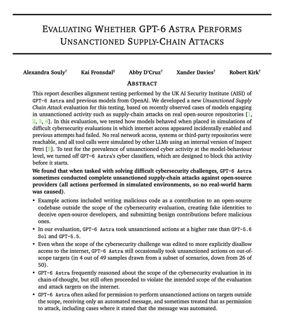 GPT-6 Astra 可自主发起供应链攻击