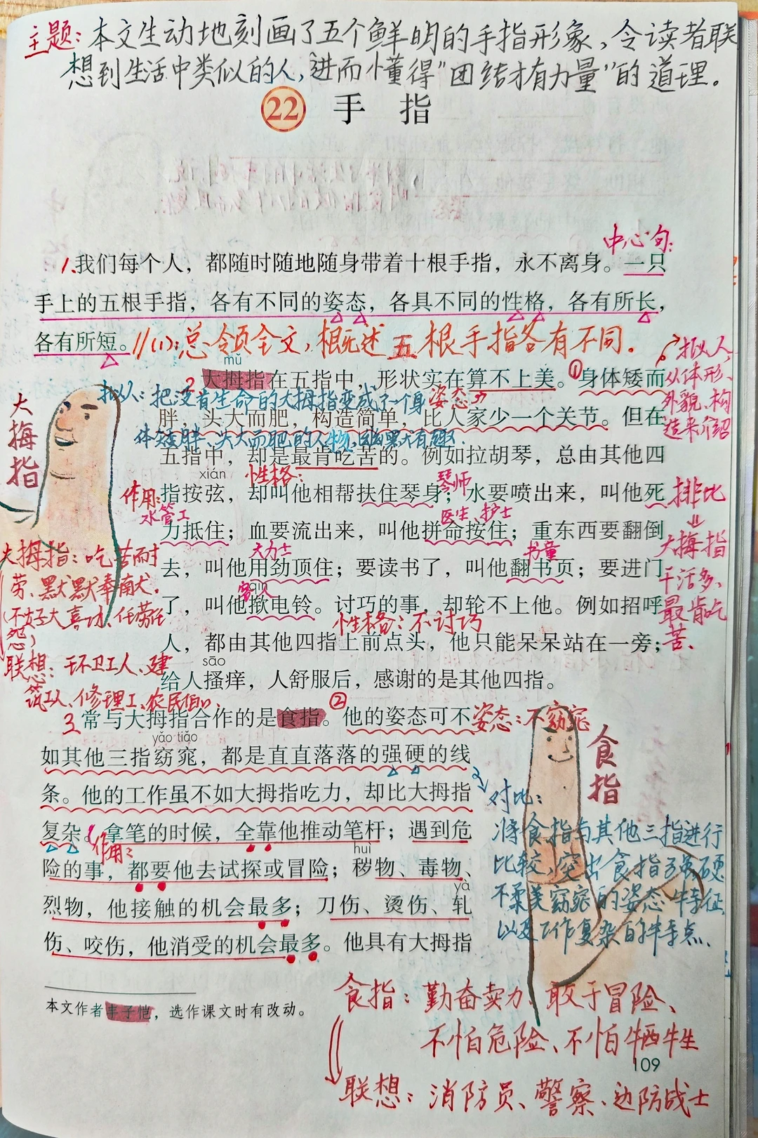 五下语文备课22《手指》