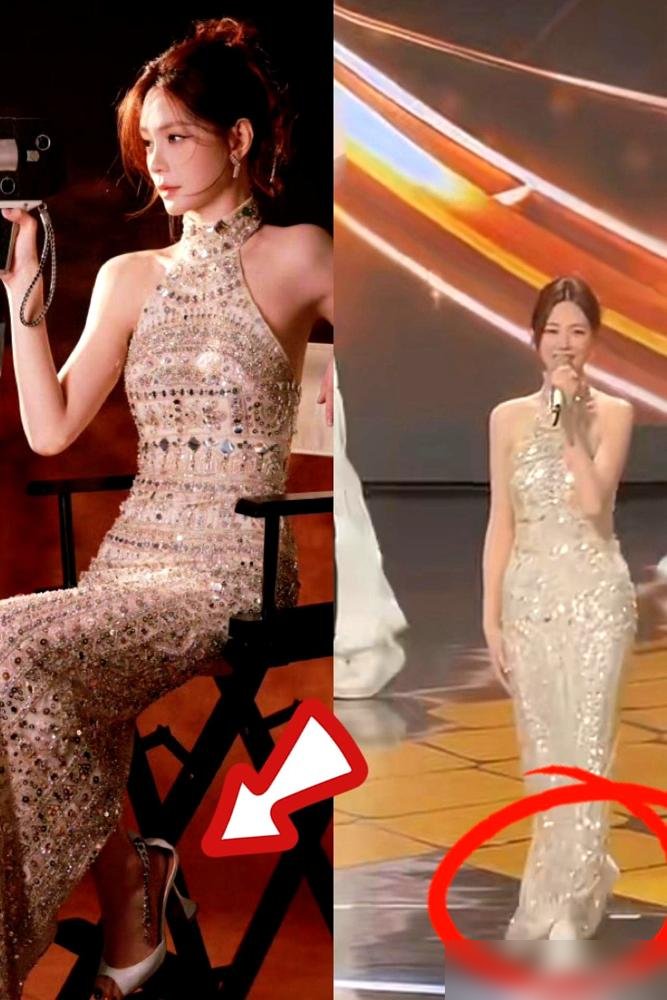 金鹰奖红毯，沈梦辰裙子底下蹬着一双小白鞋就上去了。镜头一扫，“鞋穿帮了”直接干上热搜第一。
精修图里是高跟鞋，直播现场是平底鞋。工作人员说，她提前几个小时到场，站到后半程实在扛不住，换了。
台上跟何炅搭档主持，台下候场时仨人蹲在角落疯狂背稿。16年了，这是她第一次站上金鹰奖主持位。
一边是十几