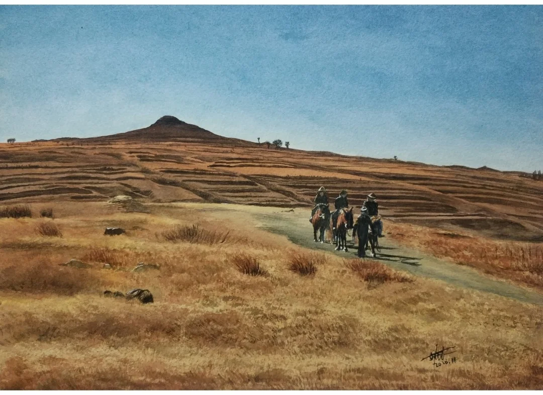 水彩《张北的秋》