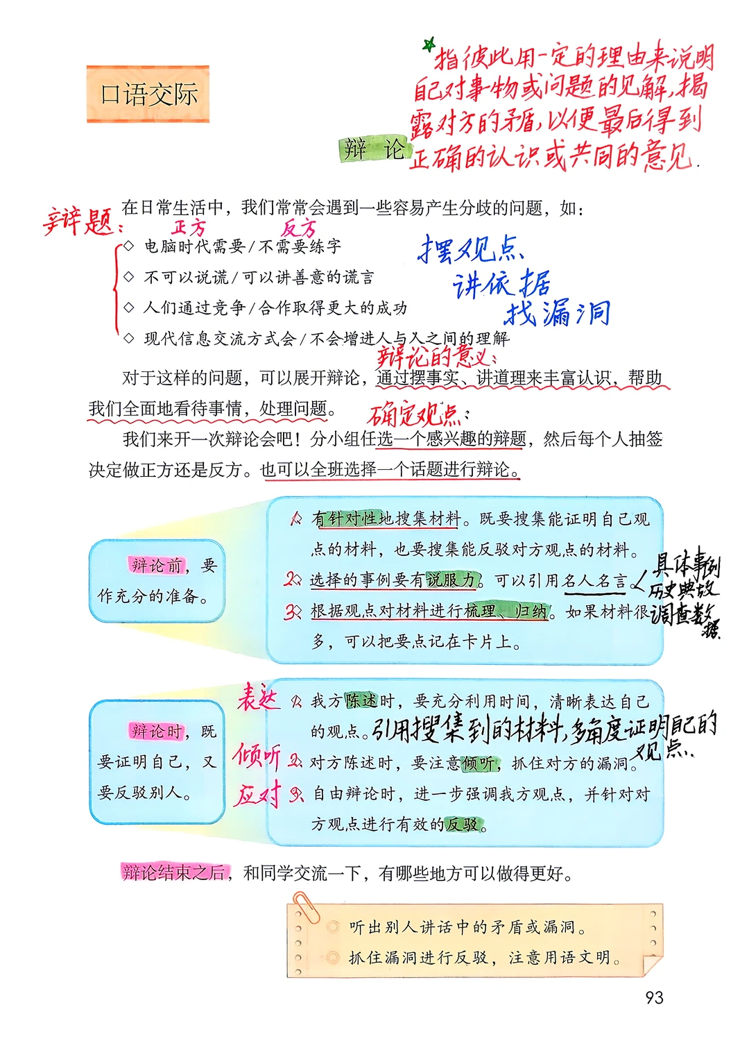 六下五单元口语交际《辩论》➕习作