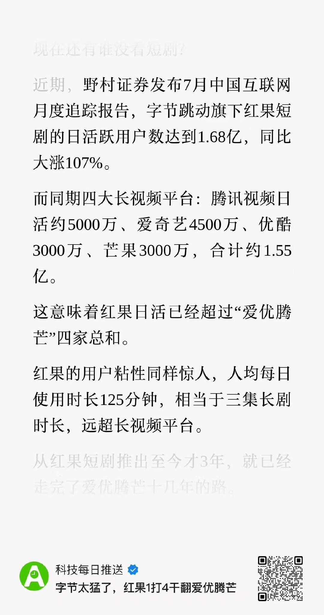 红果日活超过“爱优腾芒”四家总和 ​