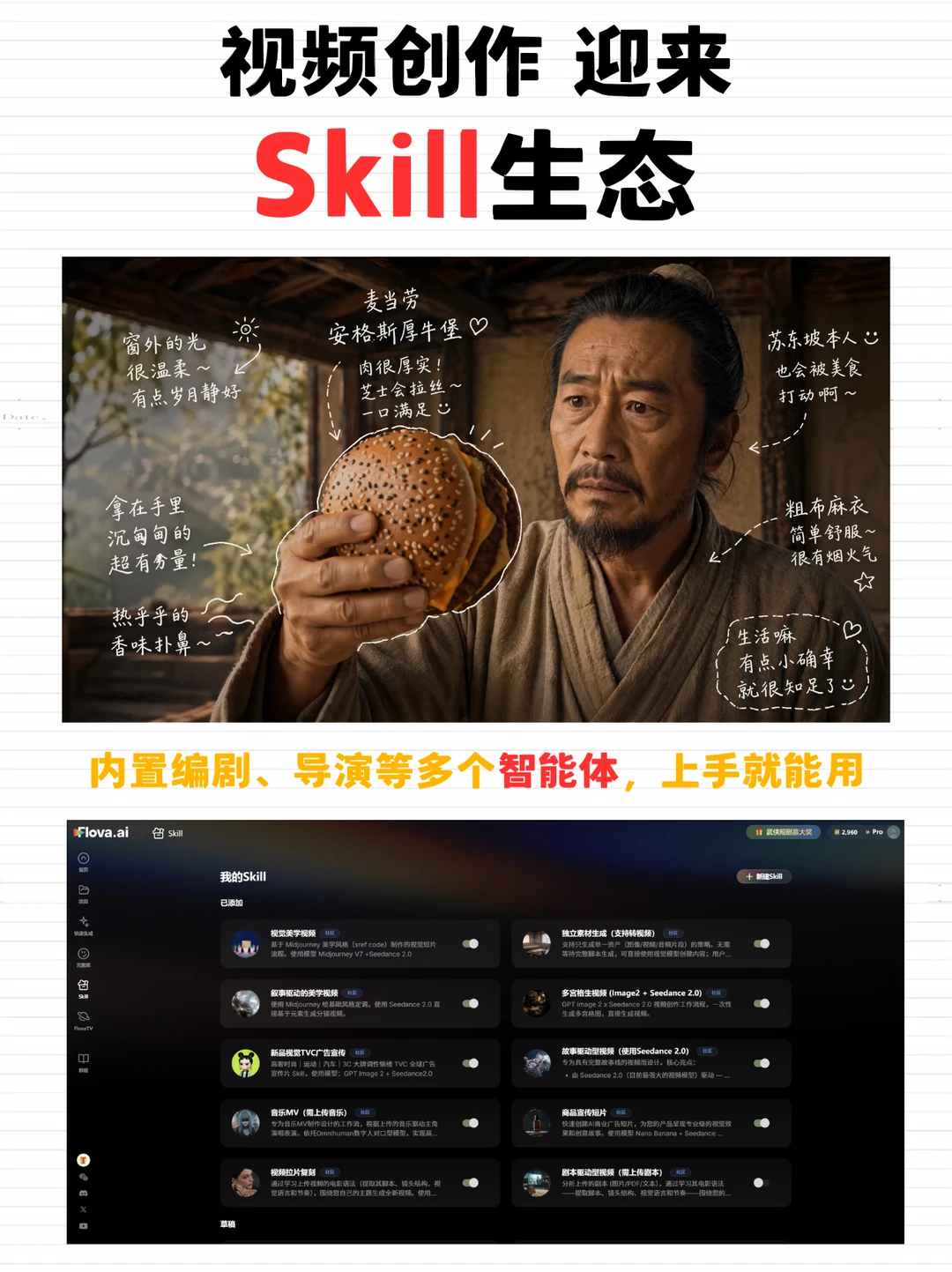 苏轼穿越宣传麦当劳！Skill一键就能生成