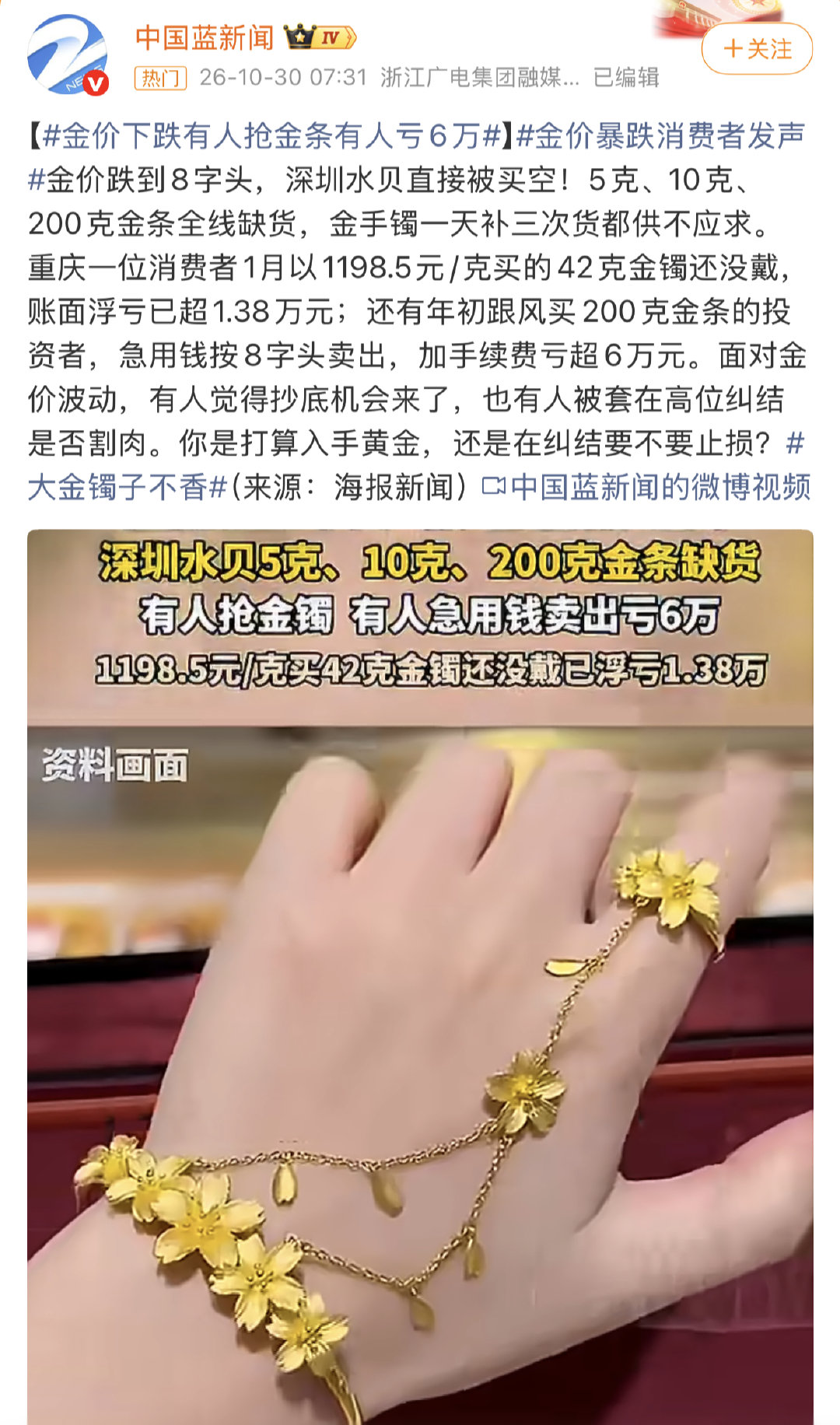 #金价暴跌消费者发声#

现在也挺玄乎的，金价一直在跌，油价反而一直在涨。不过也没必要到800就抄底吧[捂嘴哭]有点看不懂 ​