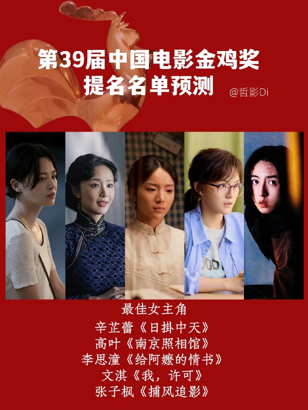 #辛芷蕾 金鸡奖#第39届中国电影金鸡奖提名名单即将公布，此前凭《日掛中天》斩获威尼斯影后的辛芷蕾，却被曝可能无缘本届最佳女主角提名，引发影迷对其“掉提”的广泛讨论。 ​