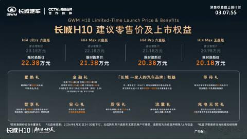 长城H10正式上市，限时焕新价20.18万元起，9大权益限时8月31日...