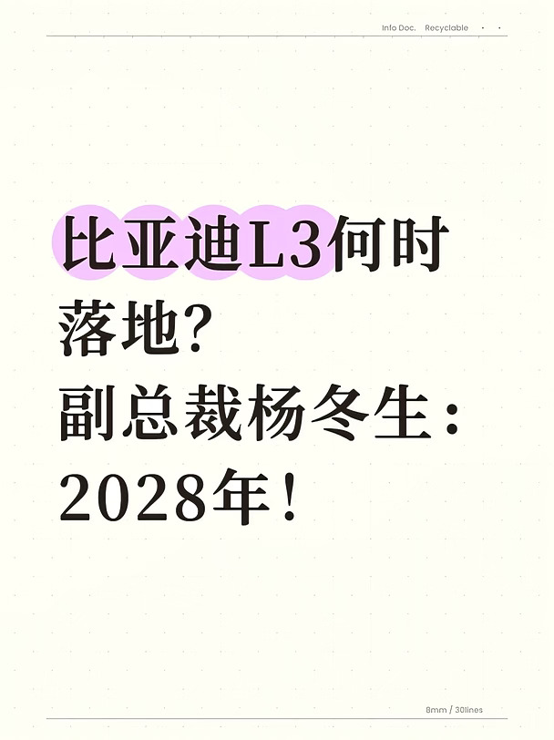 比亚迪L3何时落地？副总裁杨冬生：2028年！