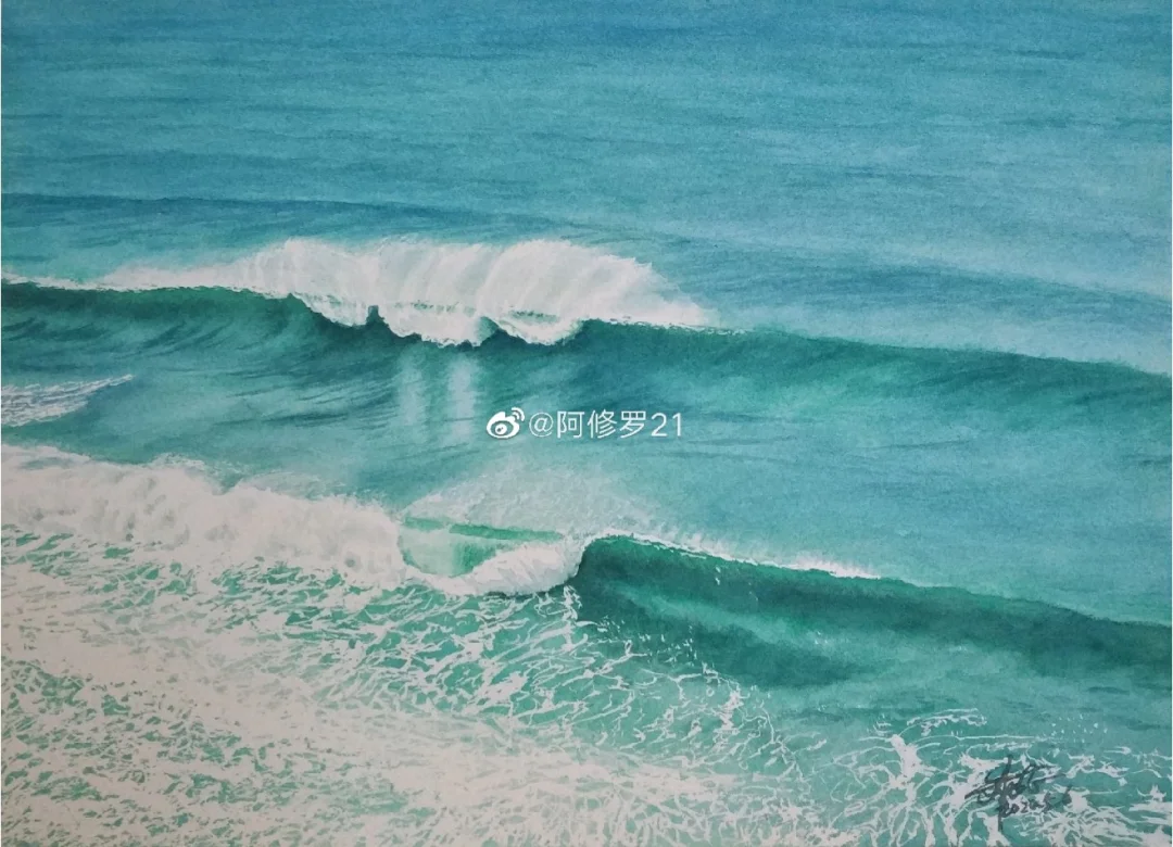 水彩 温柔的海浪🌊