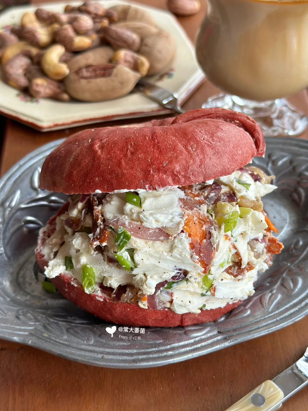 🤩🤤🤤🤤焦糖洋葱涂抹奶酪🧀🥯贝果三明治