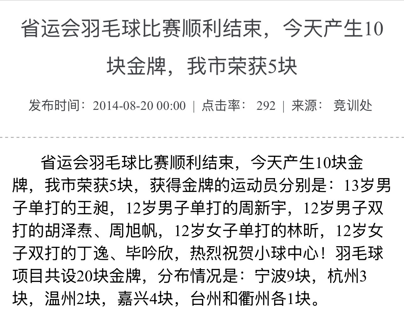原来好多昶妹没见过这张十三岁省运会男单冠军小咪吗，奉上相关报道几则，这枚金牌是咪进省队的敲门砖🙌
#王昶# ​
