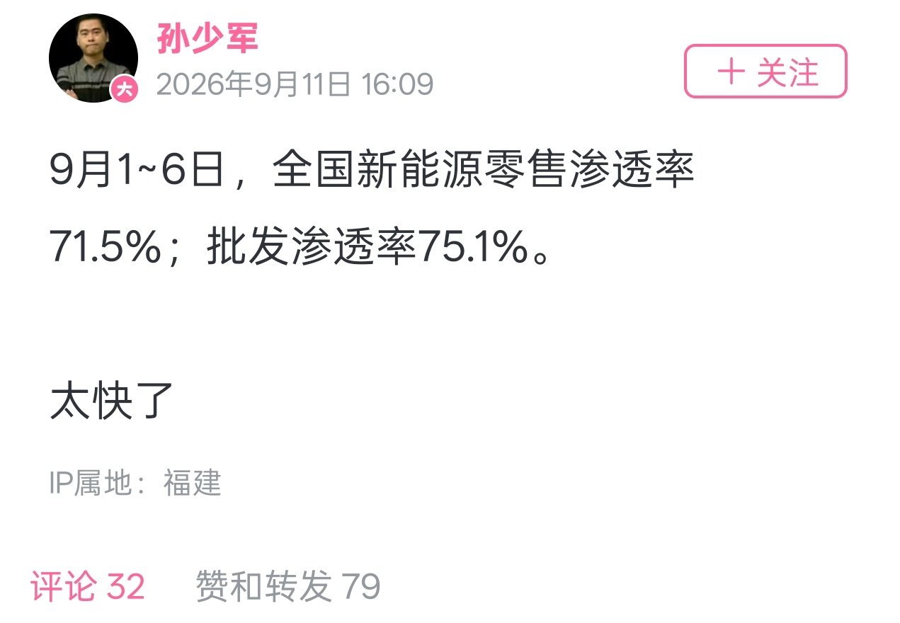 老中汽车市场上的新能源车正在势如破竹，零售渗透率已突破70%，批发渗透率甚至突破75% [并不简单]

按照中东目前的战局，油价高企的局面起码还要持续半年到一年，纯油车的末日就在眼前了[酷]

#烽火问鼎计划# ​
