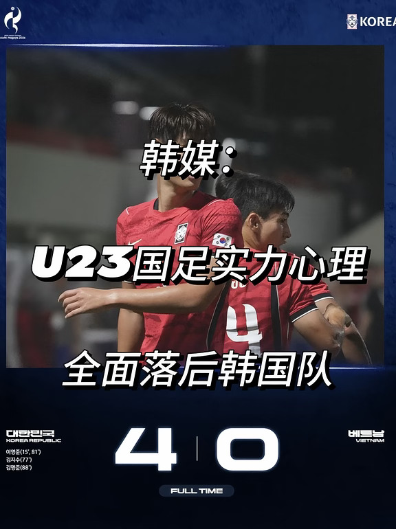 韩媒：U23国足实力和心理全面落后韩国队！