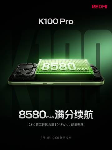 小米系硅含量最高的电池出现在K100 Pro上，26%含硅量<span...