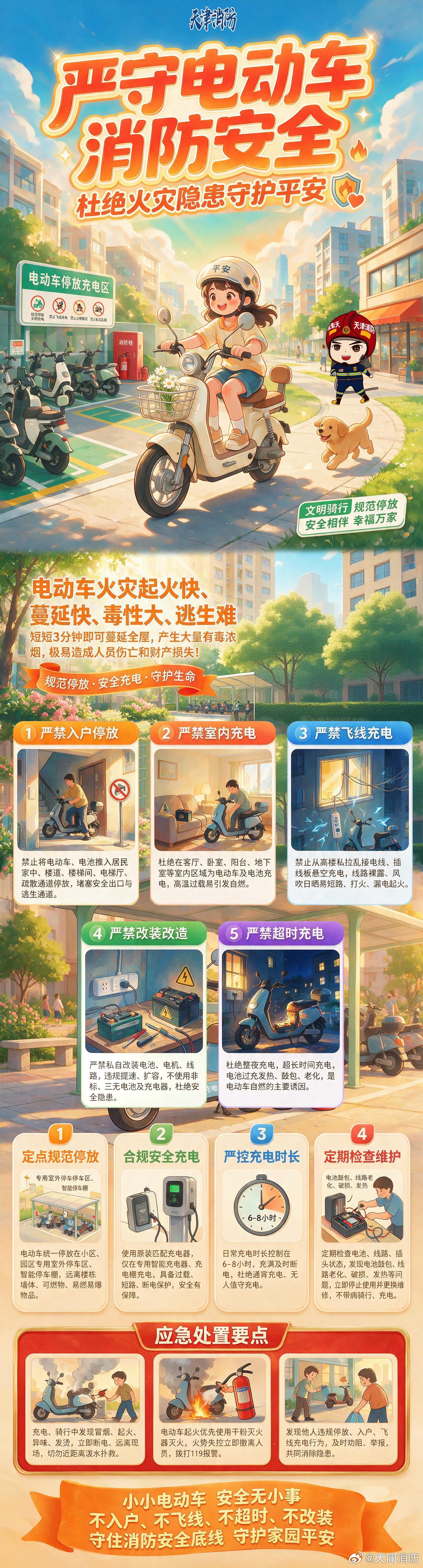 【#电动车安全那些事儿#】电动车火灾屡见不鲜，为何会频频起火？近年的电动自行车火灾事故，80%都是充电时发生，起火部位主要是“锂电池”，而锂电池为何会起火？有什么危险？快来跟着消消一起，一探究竟吧！为了您和他人的生命安全请勿心存侥幸！拒绝电动自行车进楼入户！不要违规私接充电线路！不要 ​