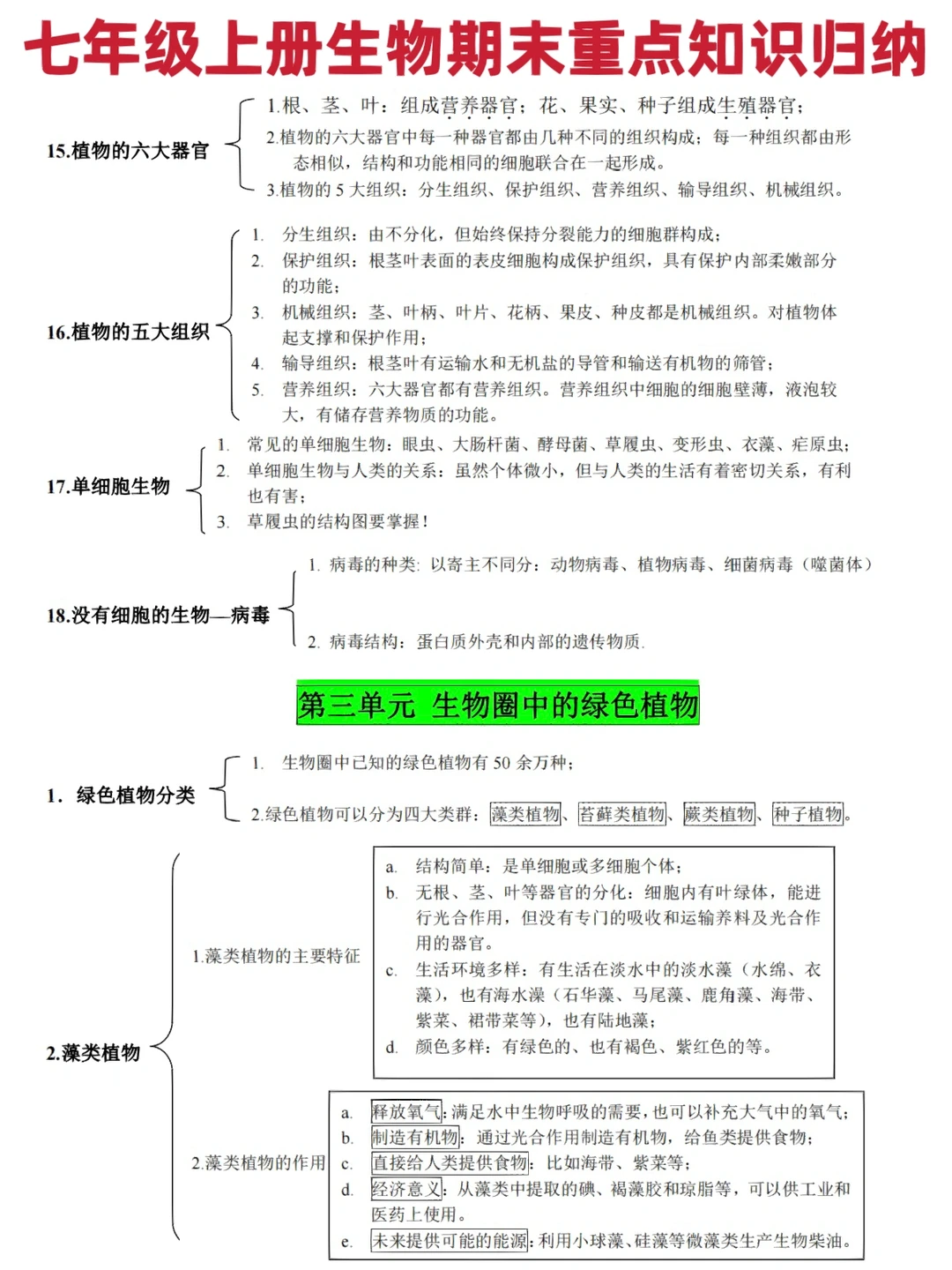 七年级上册生物期末重点知识归纳（下）‼️
