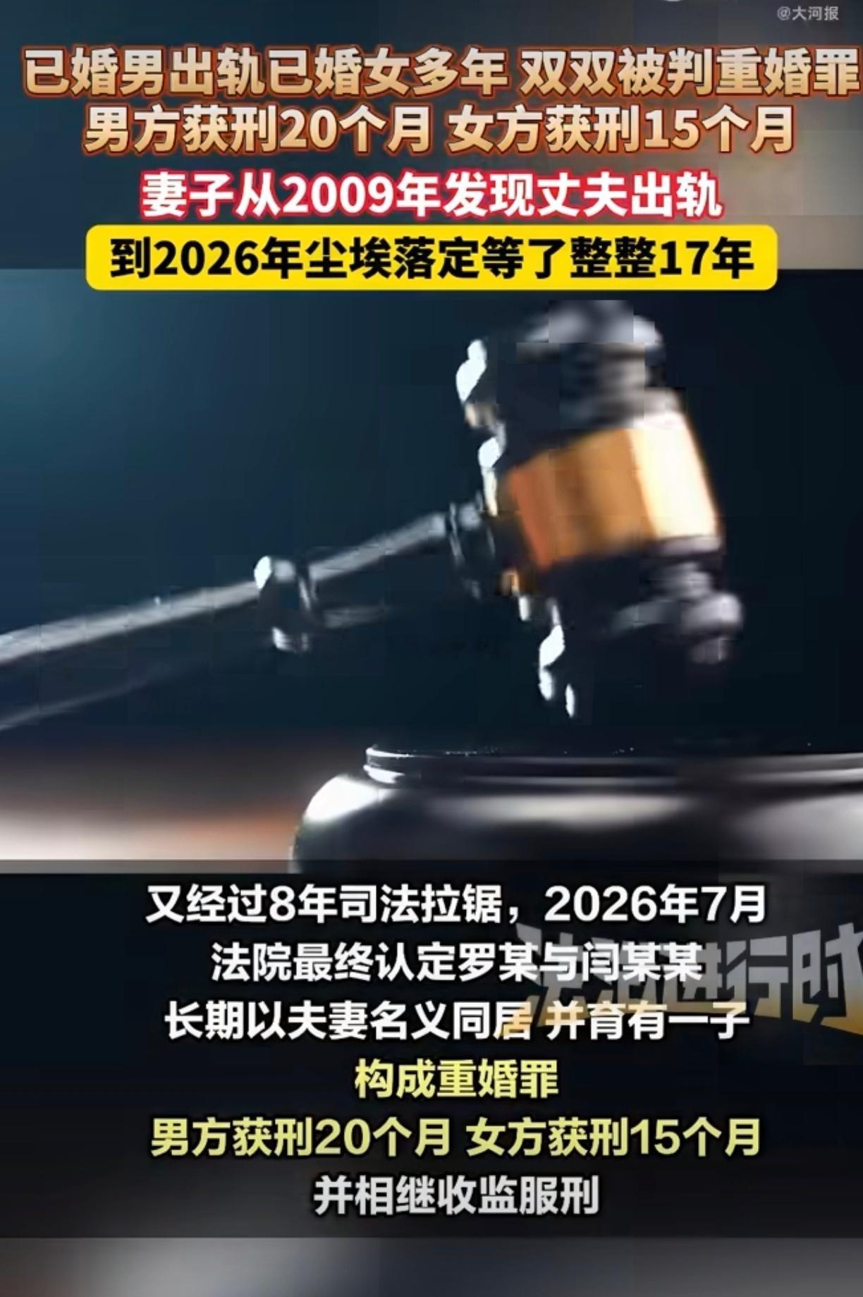 #男子婚内出轨获刑2年小三获刑1年#
天津一男子婚内出轨20余年并转移千万财产，因与第三者以夫妻名义共同生活构成重婚罪，被判刑2年，第三者获刑1年，但原配追讨财产的民事诉讼一审仍遭遇部分败诉。
普通婚内出轨属于道德问题，不涉及刑事责任；只有有配偶者与他人以夫妻名义长期稳定同居，或登记重婚， ​
