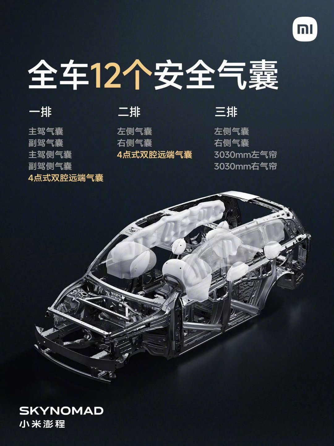 N90 Max 全车12个安全气囊，为全车乘客提供了全方位安全保护。 ​