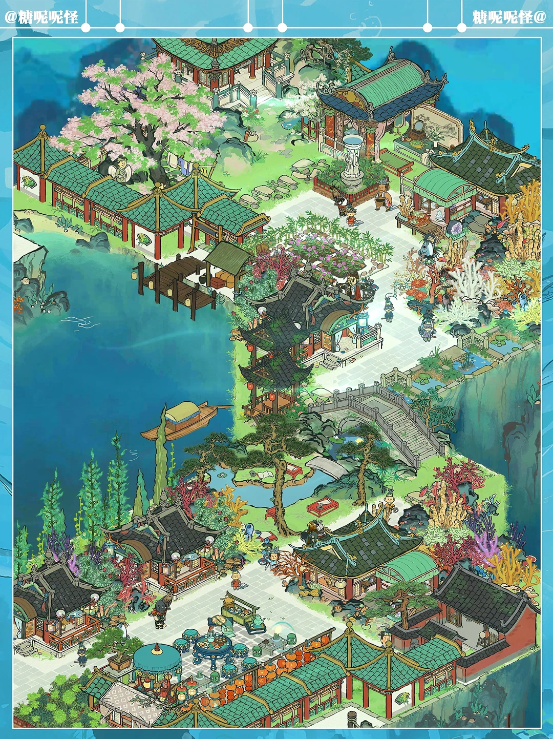 龙宫布局·贝影摇光珠露坠·珊瑚列阵映霞光🪸