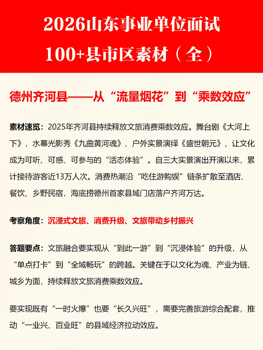 山东事业单位面试区县素材（全100+）