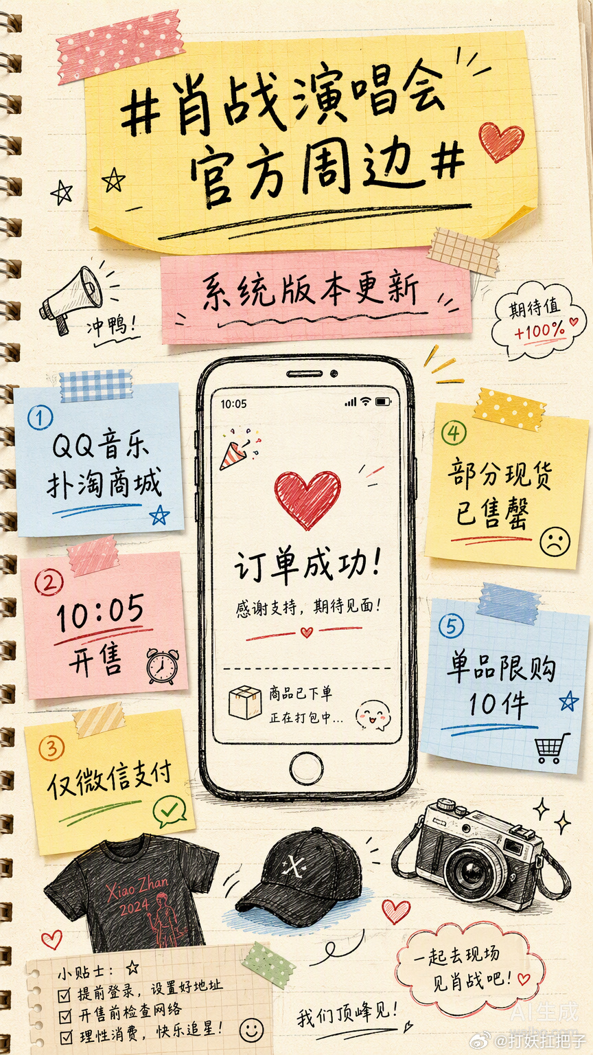 谁懂这种在漫长排队后终于迎来“系统版本更新”的救赎感。

肖战「出口·我们」巡回演唱会的官方周边今天10:05开售，看着是几件衣服帽子，实则像极了咱们苦等小米SU7 Max下线时的那种心情。在那段甚至有点让人怀疑进度的拉锯期里，其实是在积攒一股劲儿。

从只能靠黄牛倒腾的石器时代，跨进QQ音乐扑淘 ​