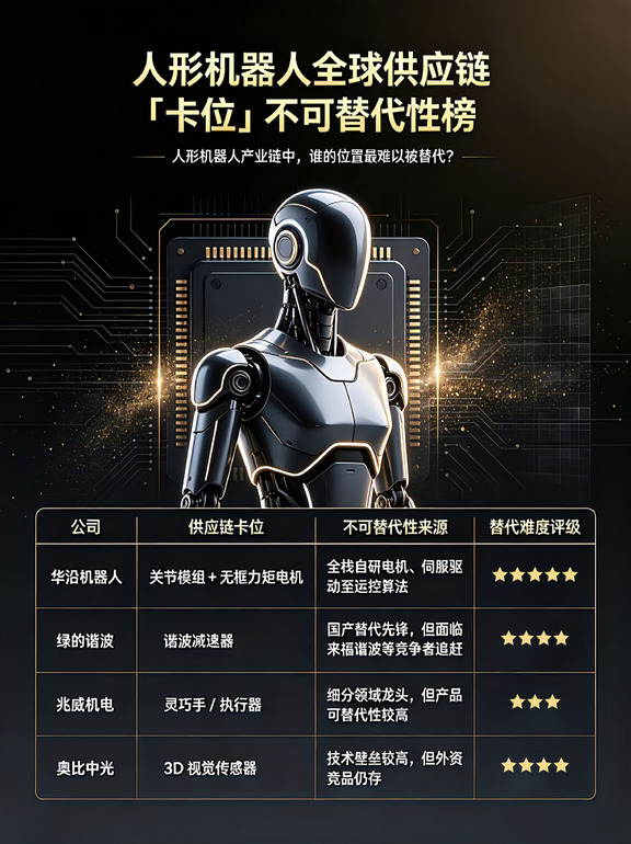 人形机器人全球供应链榜单