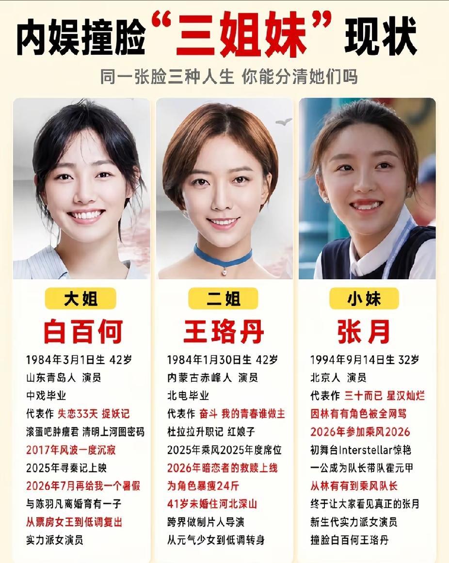 白百何 王珞丹 张月，你能分清她们吗？