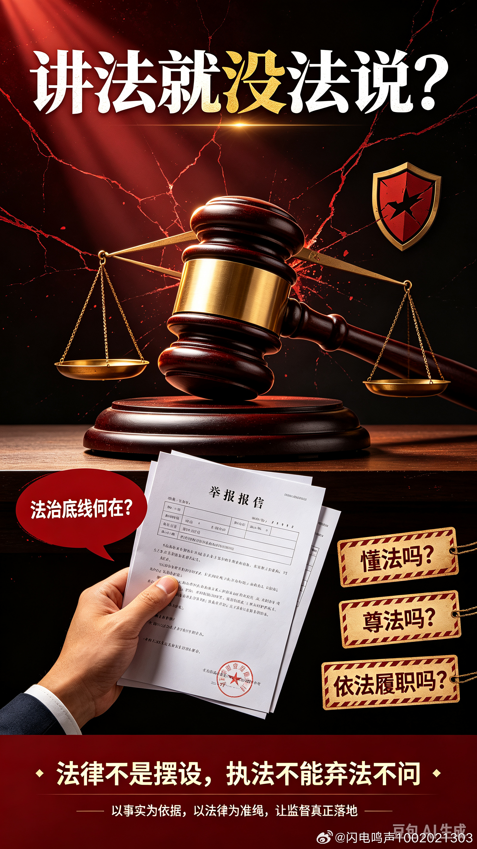 执法者言“讲法就没法说”，基层法治底线何在？
 
多年来，我长期遭受楼上邻里恶意噪音扰民的侵害，合法安居权益持续被践踏。我始终保持理性克制，坚持依法维权、依规求助，先后通过邻里沟通、物业协调、社区调解、110报警、政务平台投诉、市长信箱反馈及警务督察督办等多层渠道维权。全程事实清楚、证 ​