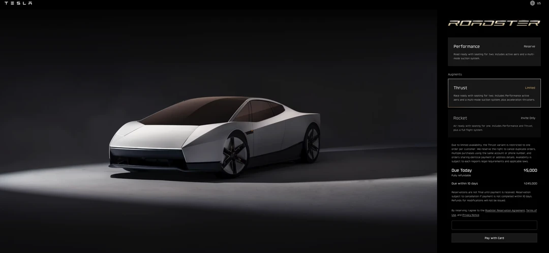 定金168万？ 特斯拉Roadster II发布了