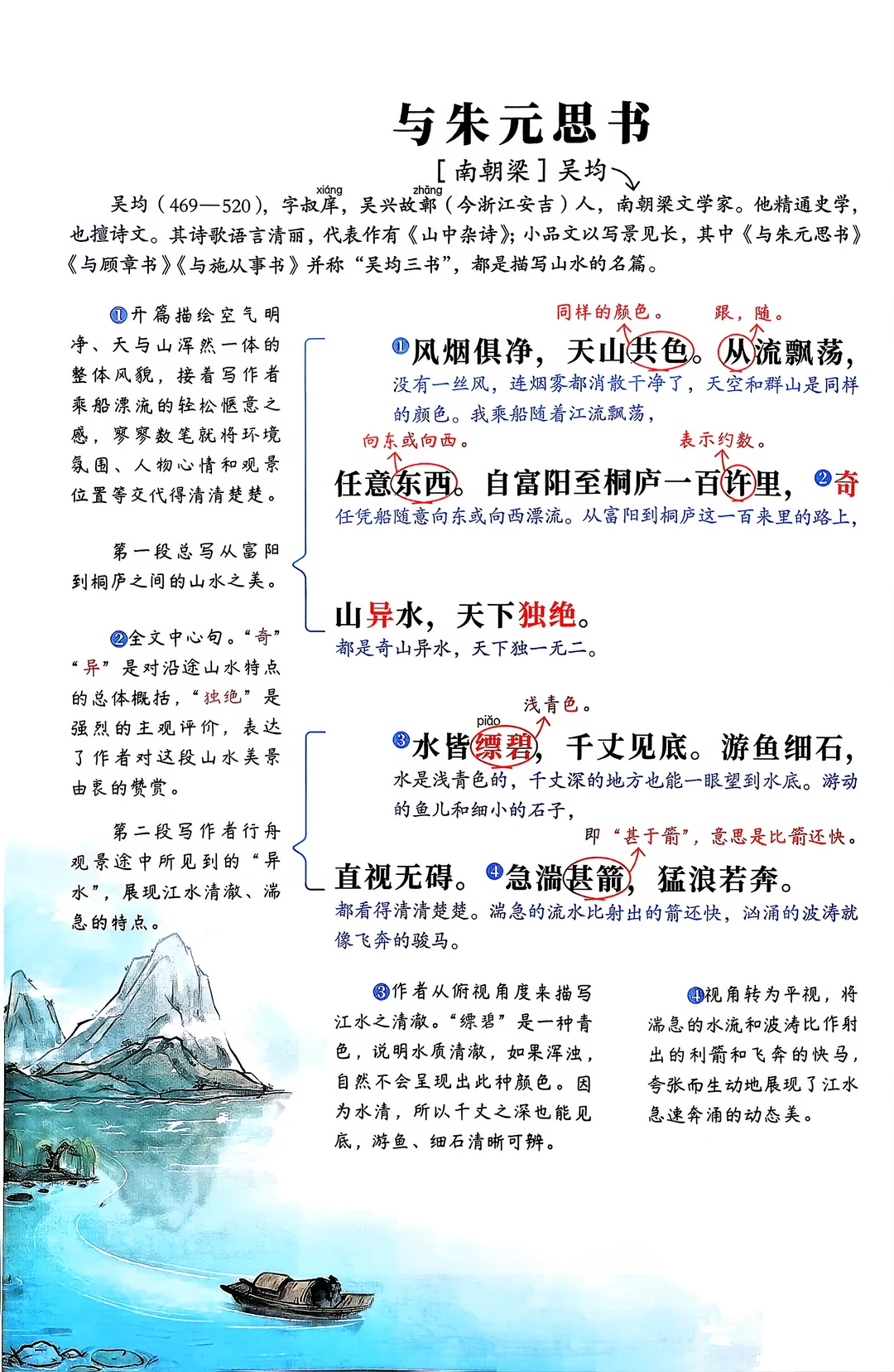 八年级上册语文｜13.《与朱元思书》课堂笔记