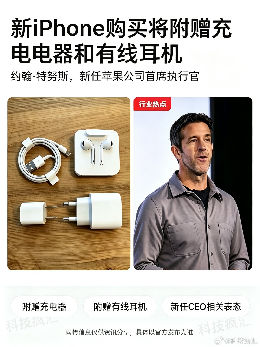 网传苹果新机或重新配备充电器耳机，
我怎么就不信呢！！
起码iPhone18不会有！！！！ ​​​​