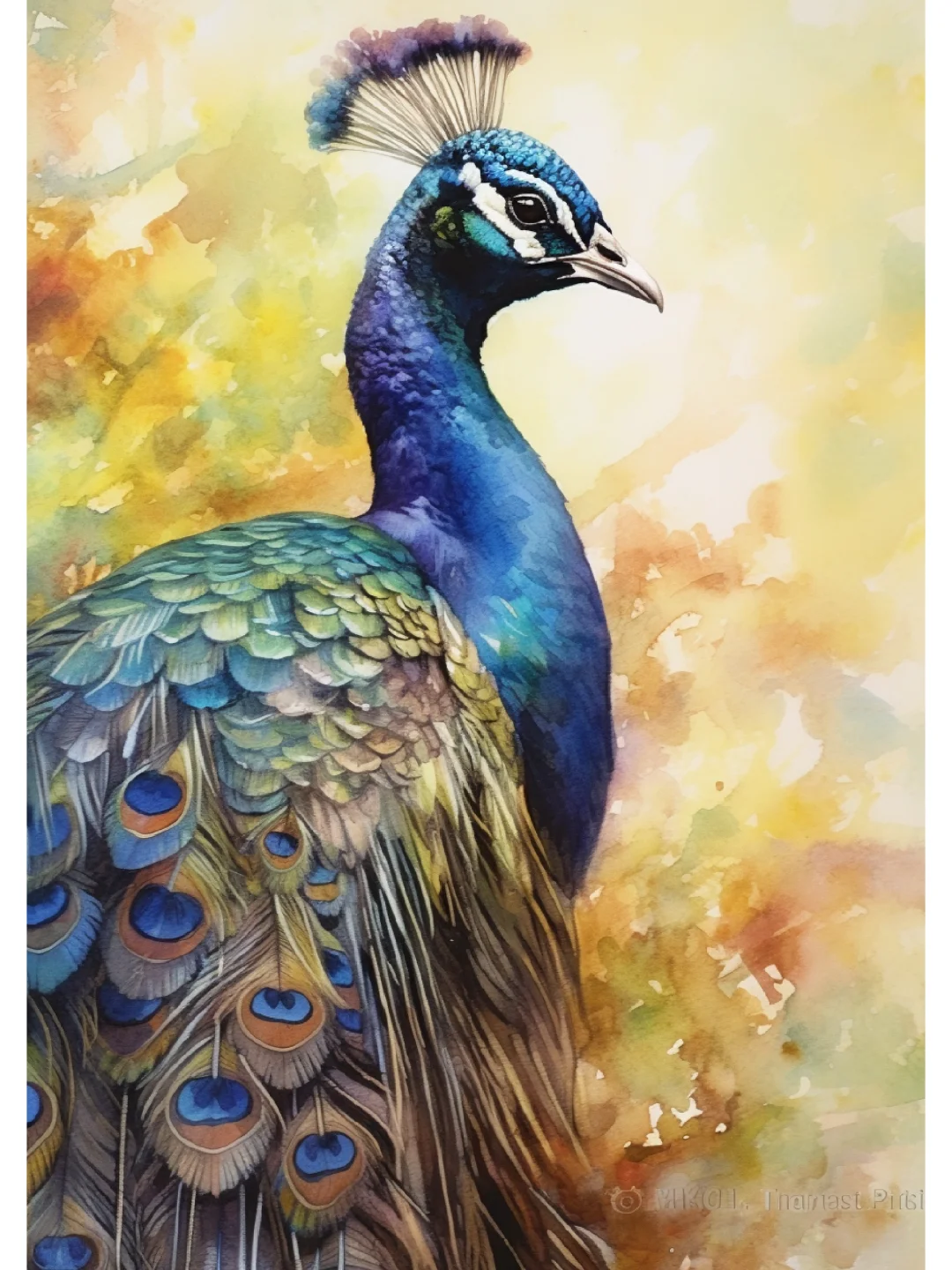 AI水彩：孔雀