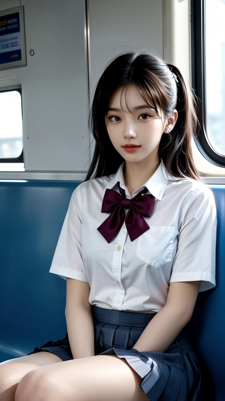 元气少女坐地铁，青春洋溢的校园风
