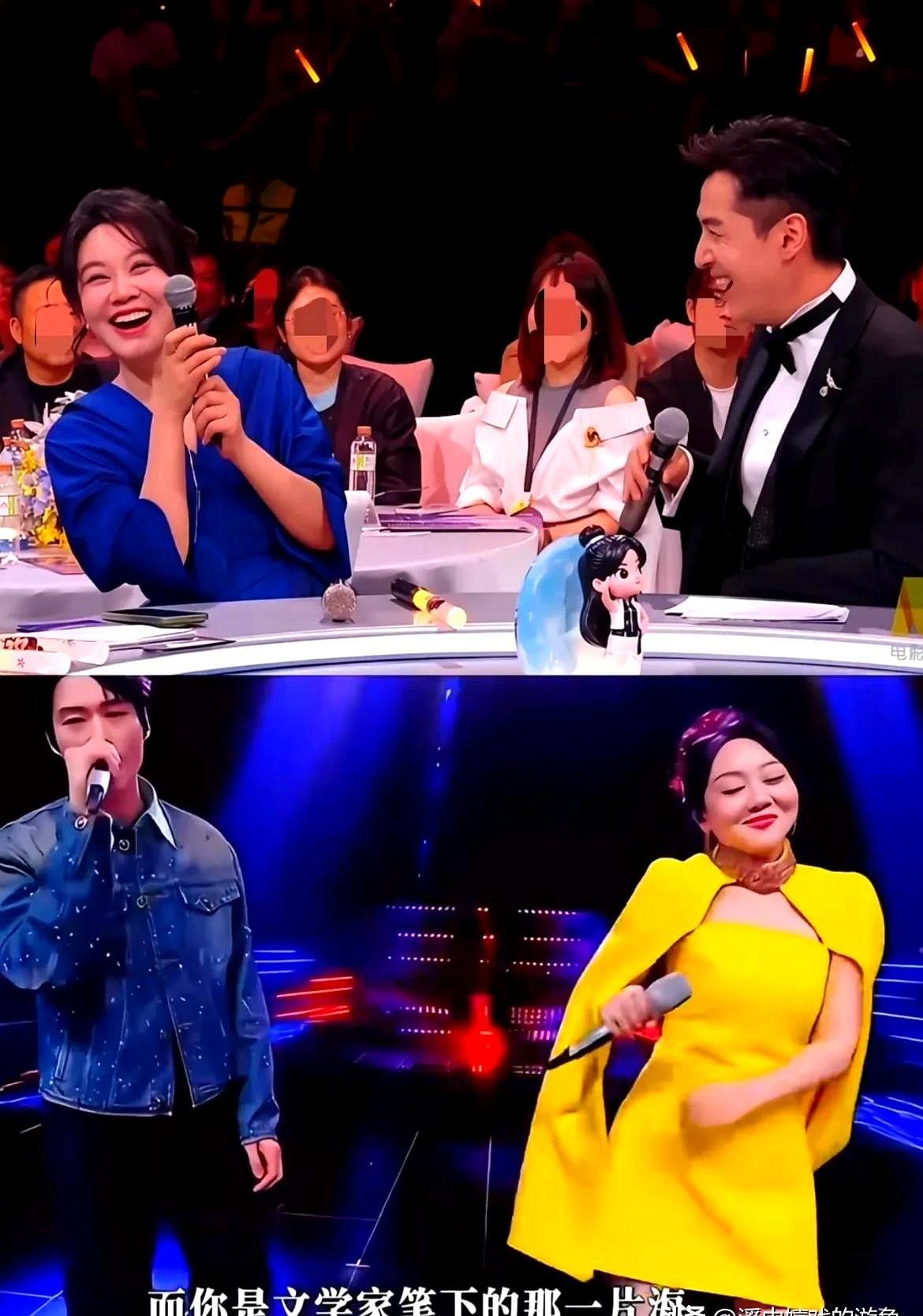 听到胡歌唱歌，闫妮一把攥死话筒，在台上笑得东倒西歪。

大湾区晚会上，这姐彻底“微醺”了。主持人蓝羽愣是没抠出她手里的话筒，旁边的张若昀直接被她放肆的笑声逗得直不起腰。

之前跟魏大勋合唱，她也是闭着眼一顿乱摇，完全不管机位在哪。平时拍戏一秒入魂，收工上台直接甩掉包袱，活脱脱一个喝嗨了的邻家大姐。