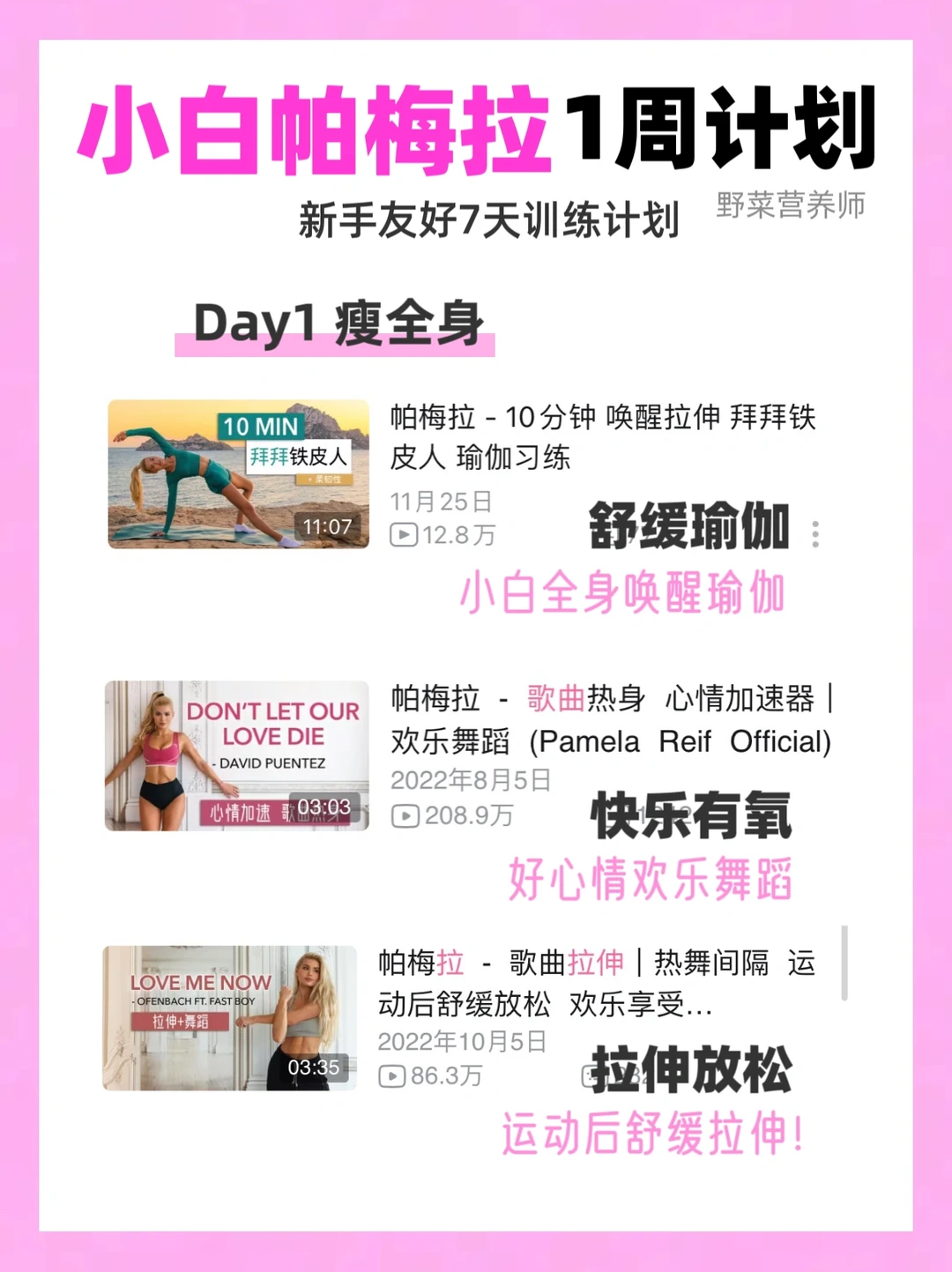 帕梅拉🔥脂1周训练计划表｜新手小白友好