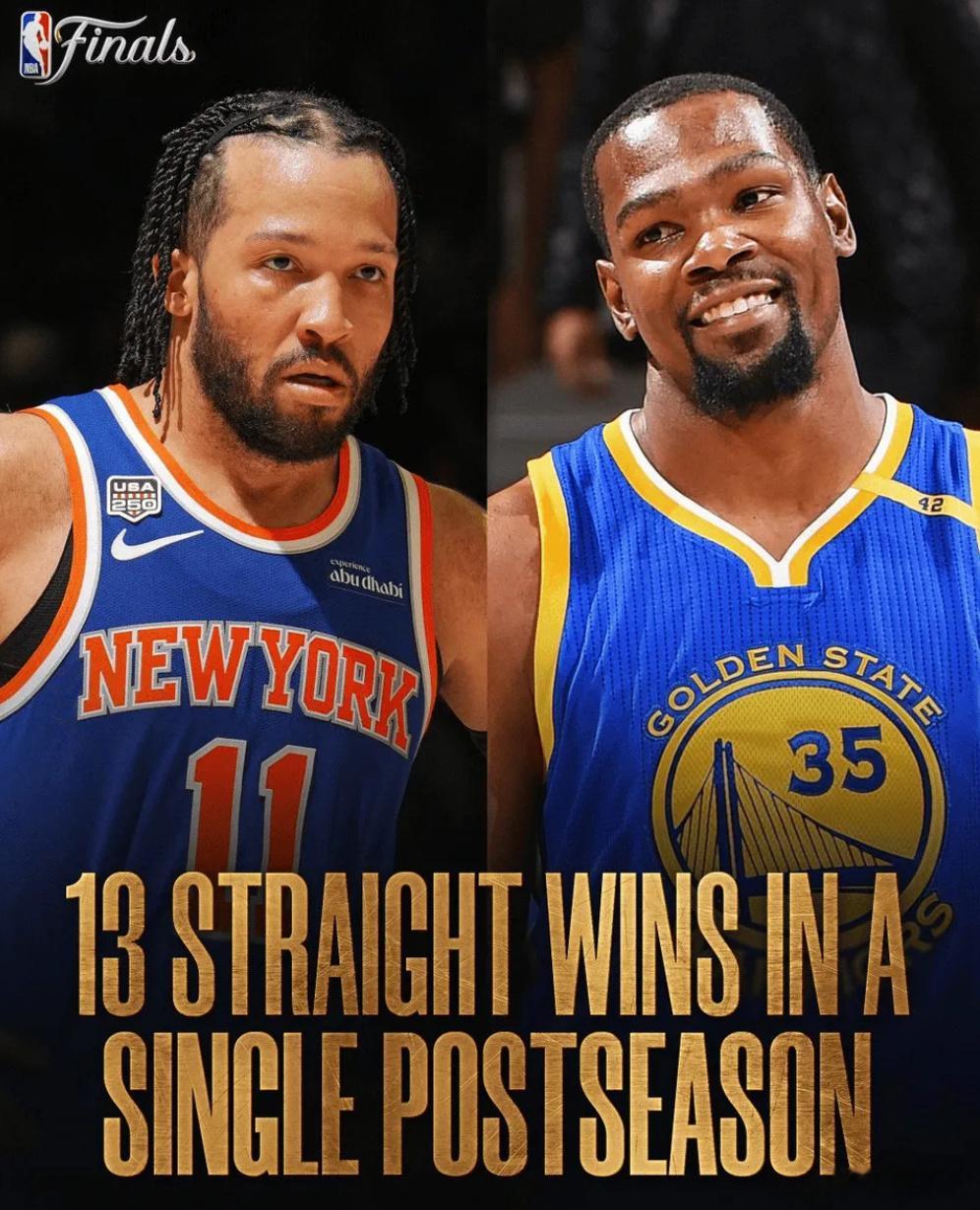 NBA官方：尼克斯成为第二支季后赛13连胜球队，征程仍在继续  NBA...