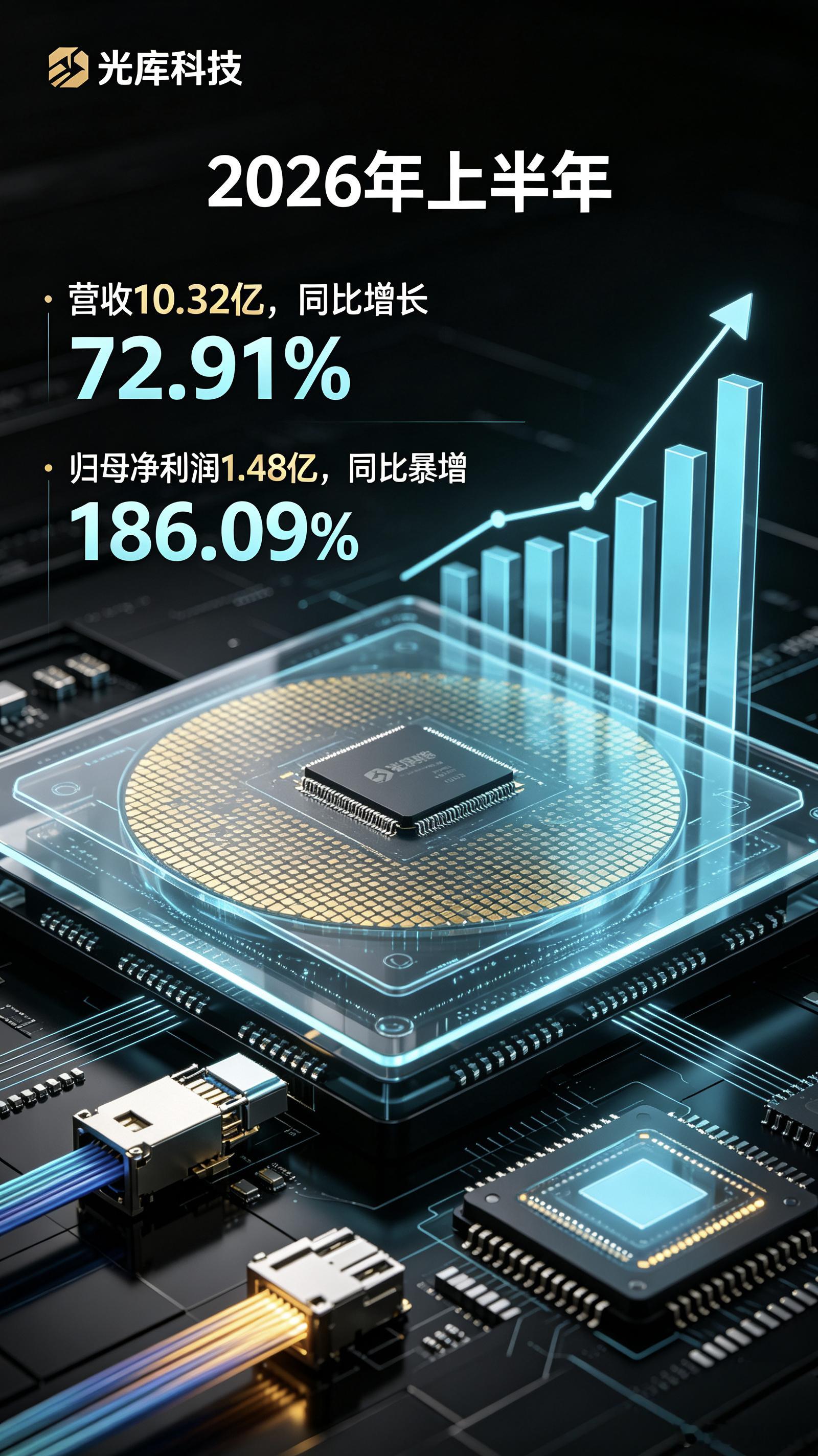 净利暴增186%！光库科技的“铌酸锂心脏”正被AI疯狂泵血，但现金流骤降16倍才是真正的危险信号

兄弟们，今天说一家真正吃到AI光通信红利、但账本比表面更复杂的公司——光库科技。

2026年上半年，营收10.32亿，同比增长72.91%；归母净利润1.48亿，同比暴增186.09%；扣非净利润更是增长216.26%。净利 ​