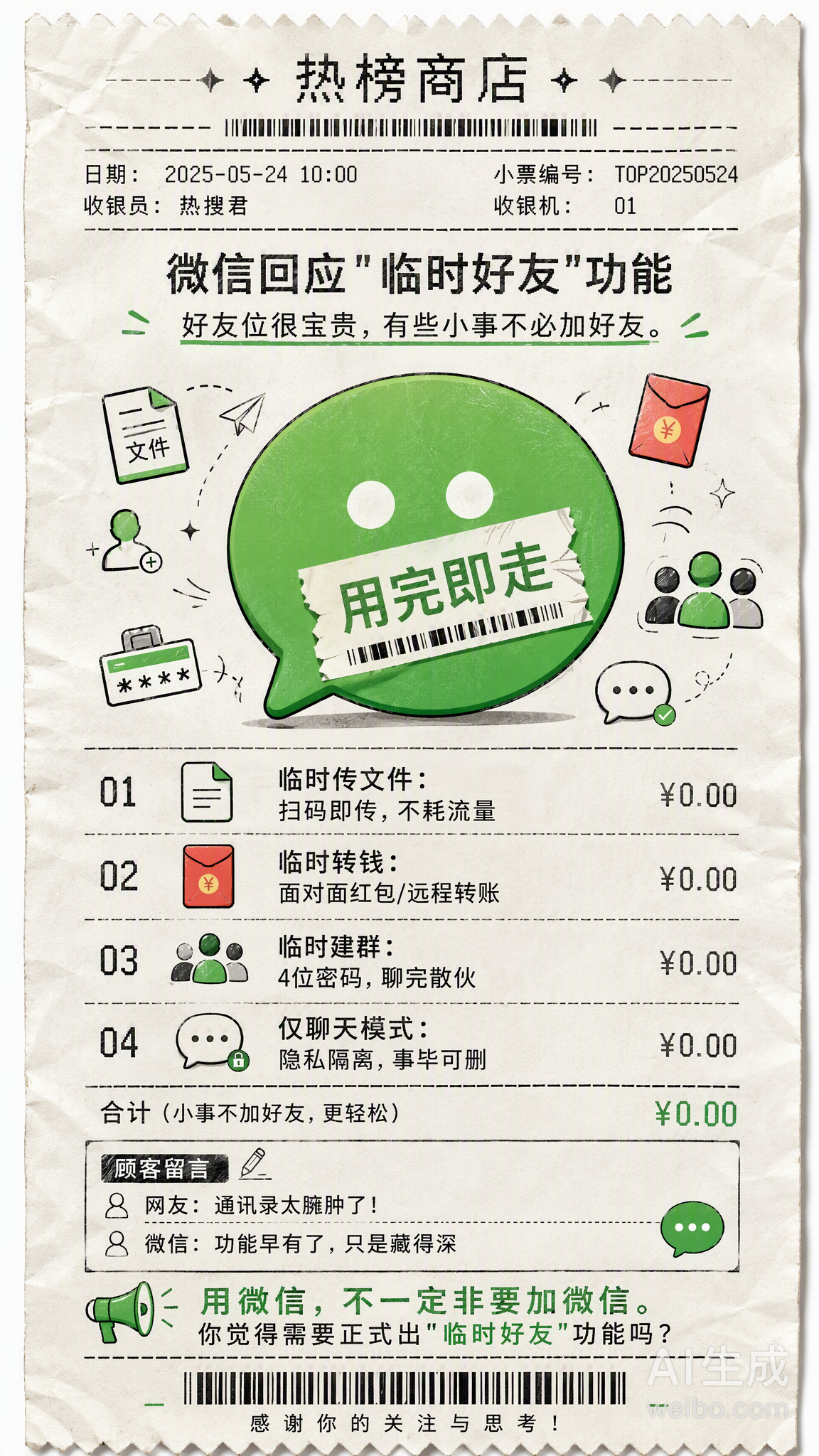 微信官方终于回应了！ 最近“微信能不能出一个临时好友功能”冲上热搜，不...
