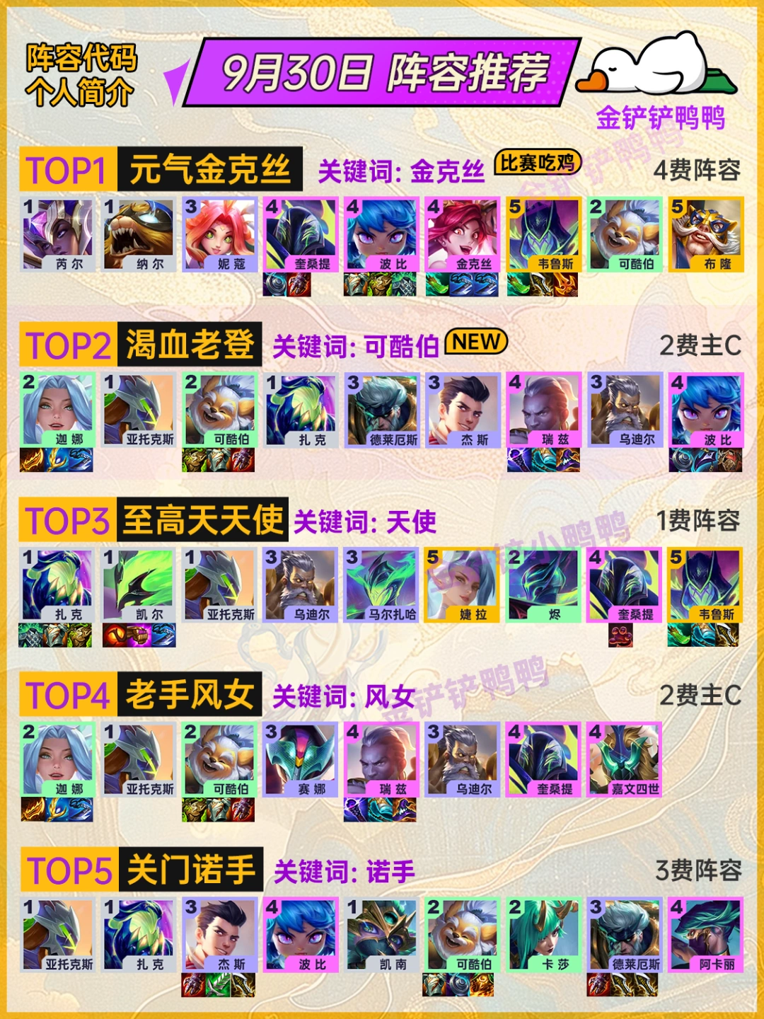 姐妹们，上分必看！9月30日金铲铲最新阵容