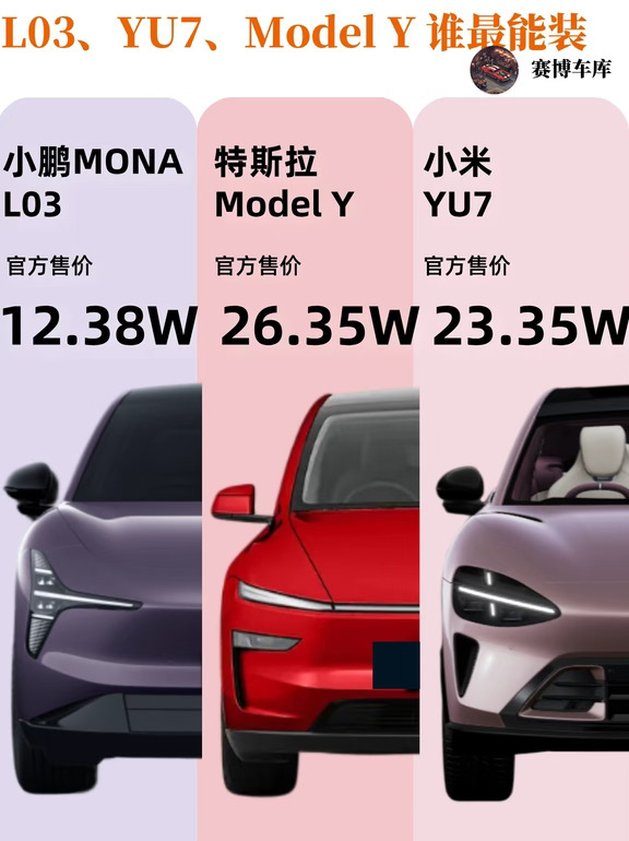 小鹏MONA L03、特斯拉Model Y、小米YU7