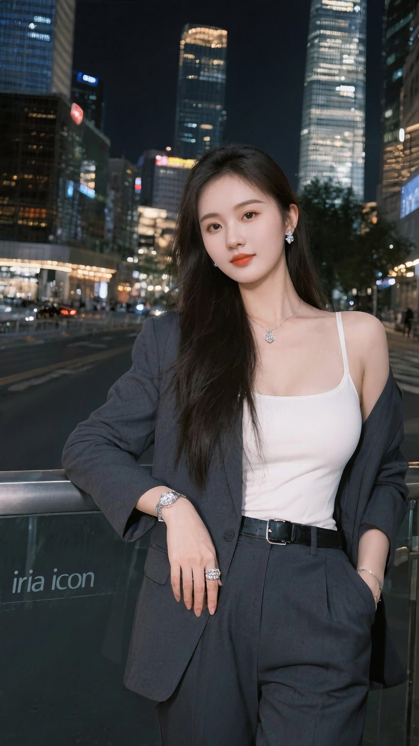 都市女郎夜色下，优雅穿搭，尽显时尚魅力