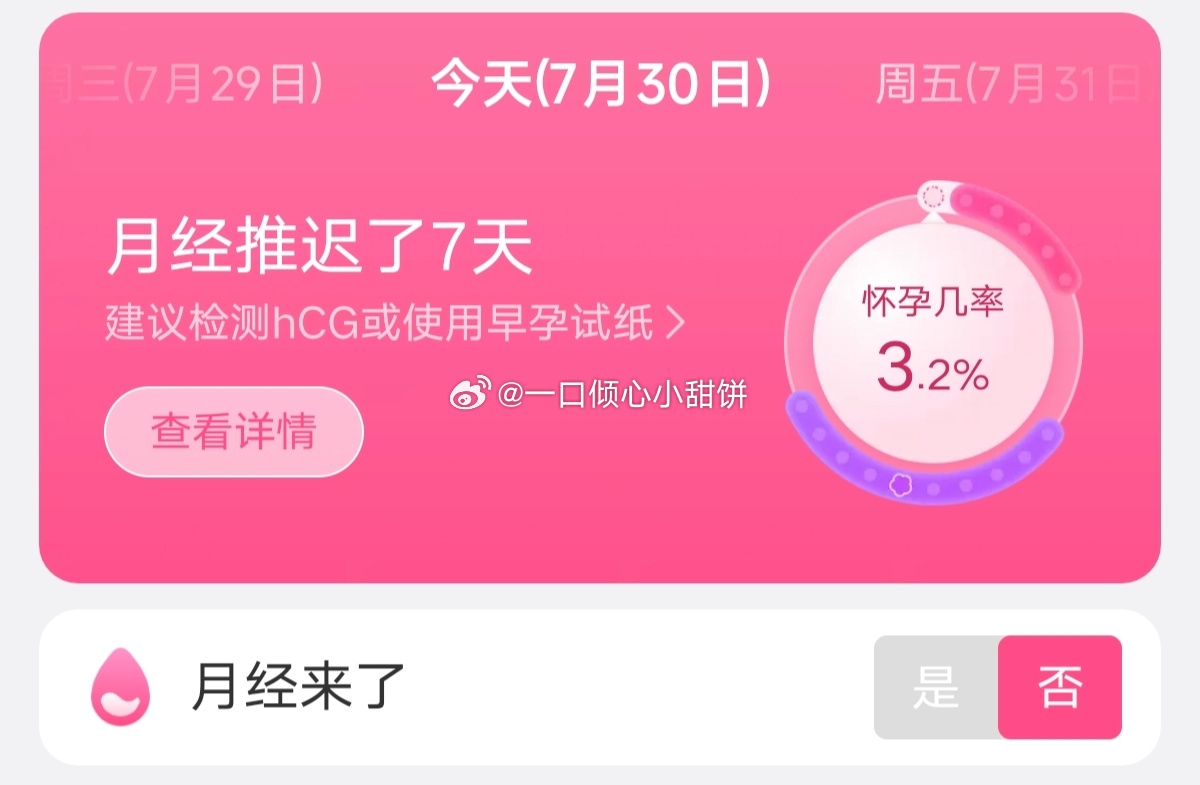 我生理期已经推迟一礼拜了…真没招了，昨晚冲了一波也没来，急死爹了… ​​​