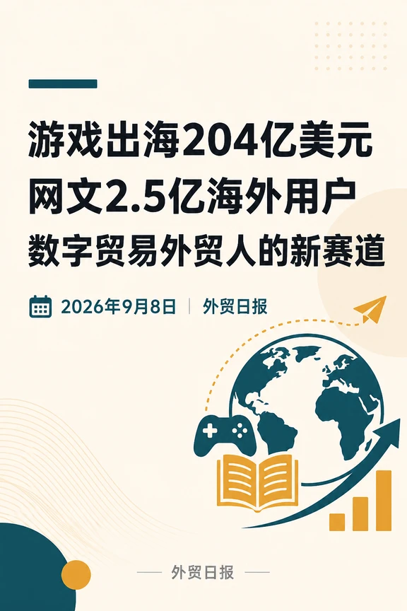 游戏出海204亿美元，网文2.5亿海外用户，3个