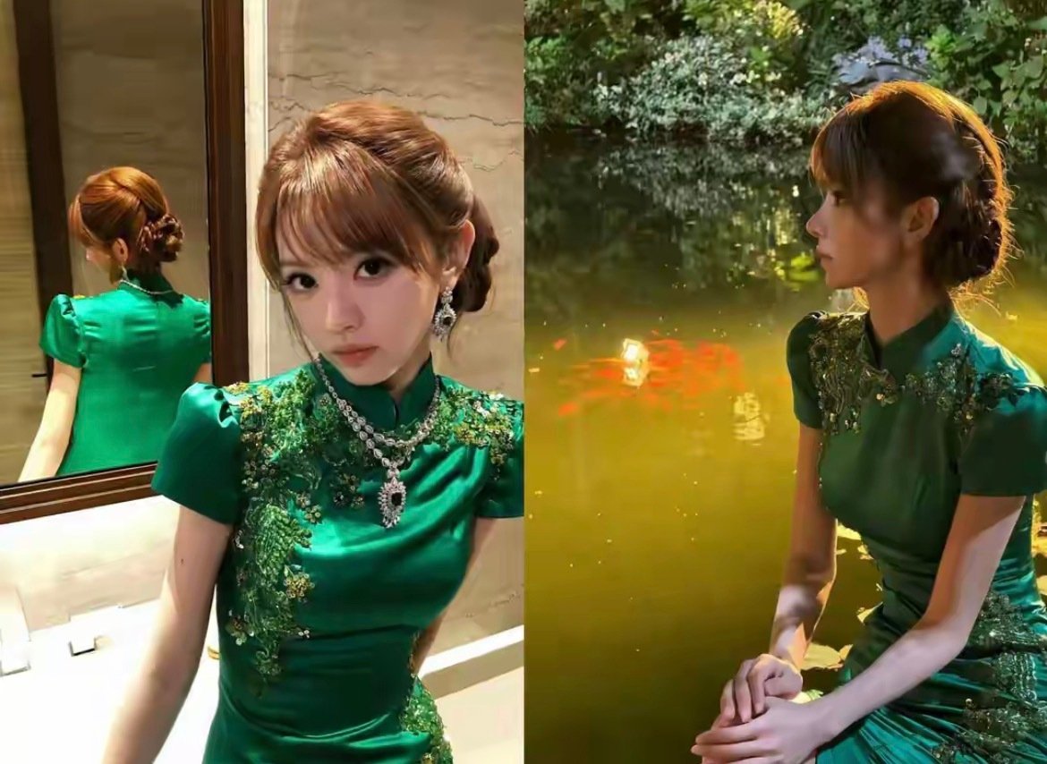湾区晚会女星造型：田曦薇翡翠绿旗袍，把甜妹标签留在身后 ​