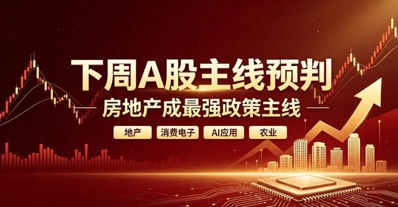 下周A股主线预判，主要盯四条线。

第一是房地产。这次地产政策力度不小，房贷年限、现房销售、房企融资都有涉及，板块情绪修复比较明确，重点看头部房企、物业、经纪、家居链的补涨机会。

第二是消费电子，尤其是折叠屏。苹果发布会临近，华为也有新品催化，市场会优先关注UTG玻璃、铰链、柔性OLED这 ​