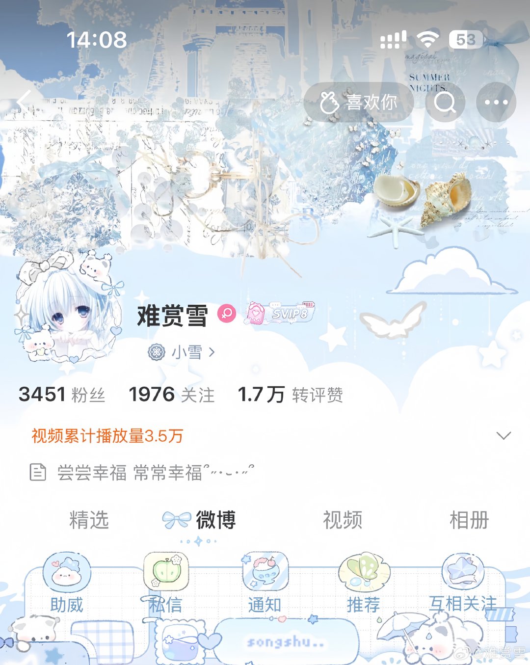 #荣耀茶话会[超话]#  6r出出微博蓝色款装扮[给你小心心]vip可用带聊天气泡送背景图 ​