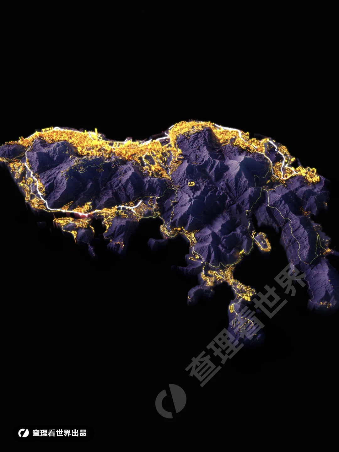 高清香港岛夜景立体地图