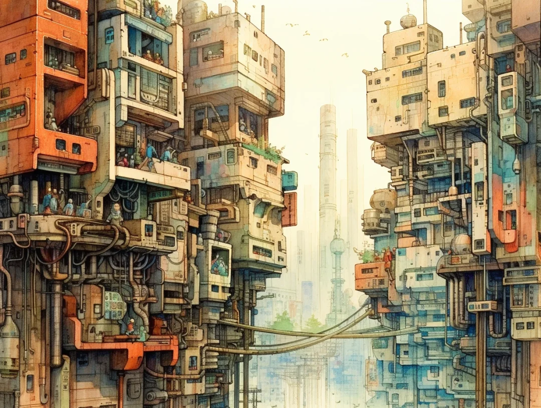 AI水彩 未来世界